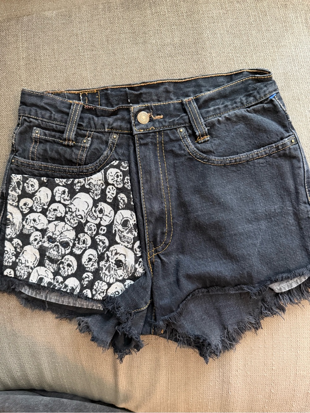 Levi’s custom Black Skull Patch Denim Shorts - Women's